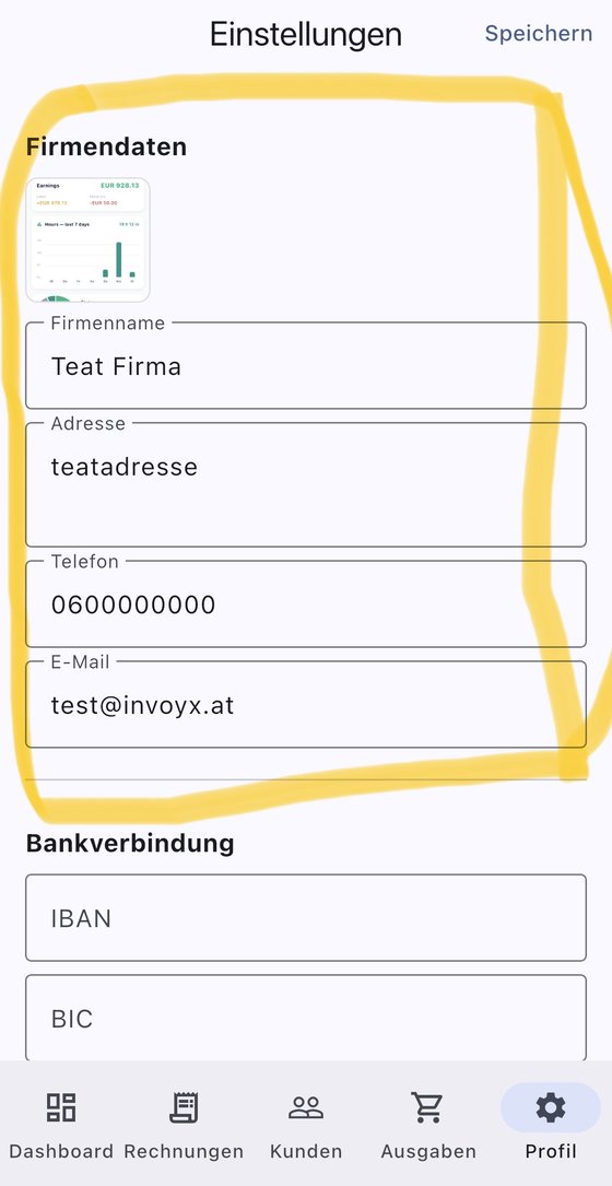 InvoYX Firmendaten-Einstellungen