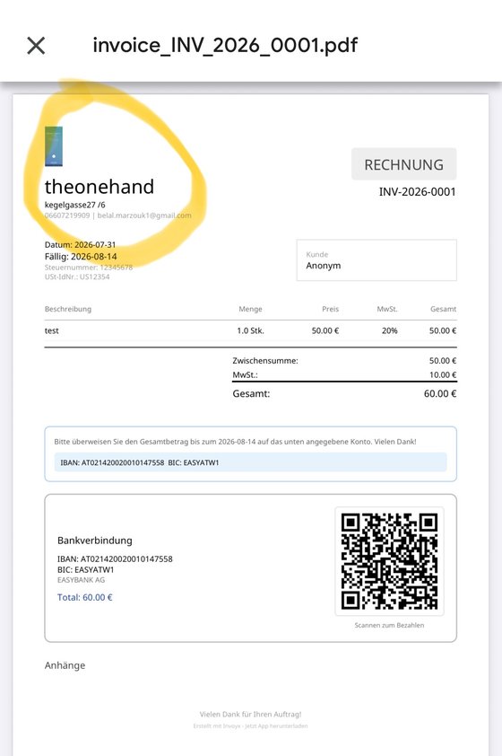 InvoYX Firmenlogo und Adressfelder