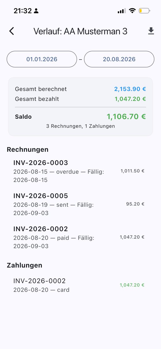 InvoYX offene und bezahlte Rechnungen eines Kunden