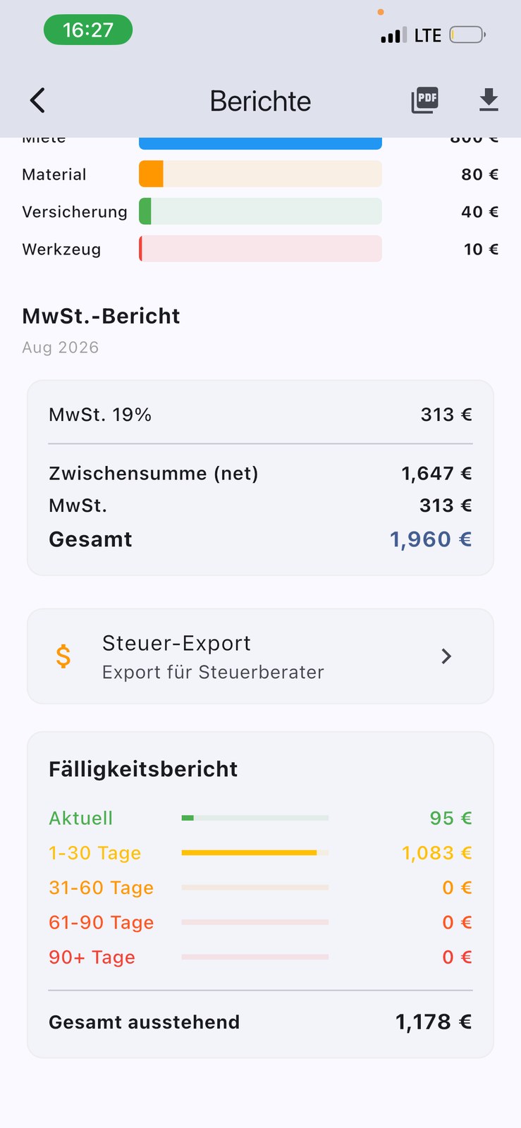 InvoYX Einnahmen und Ausgaben exportieren