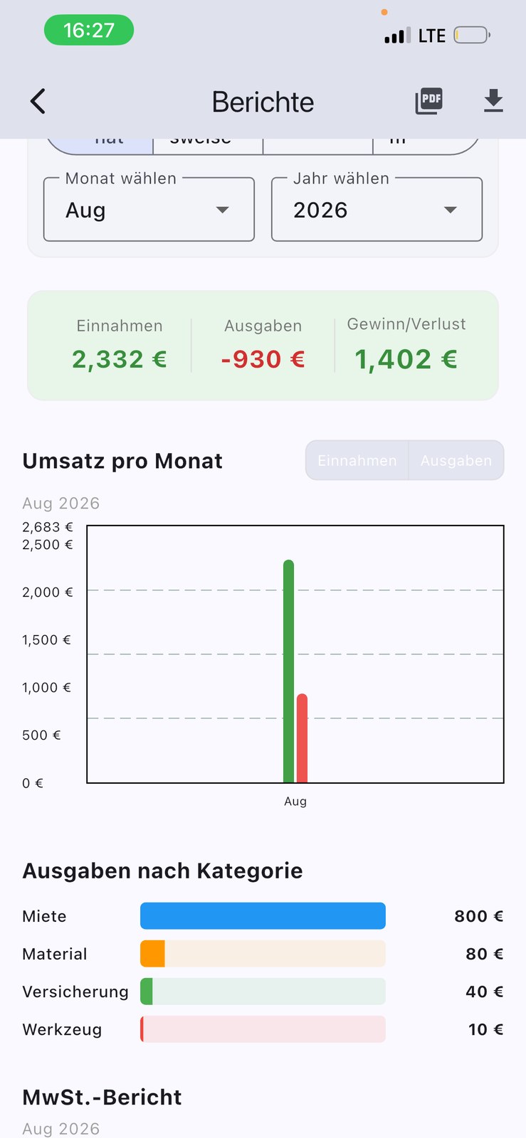 InvoYX Einnahmen vs Ausgaben Vergleich