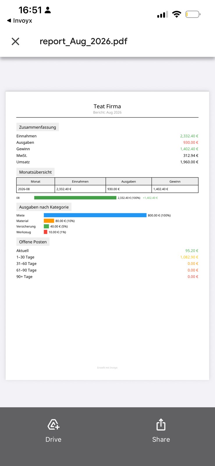 InvoYX Bericht als PDF exportieren