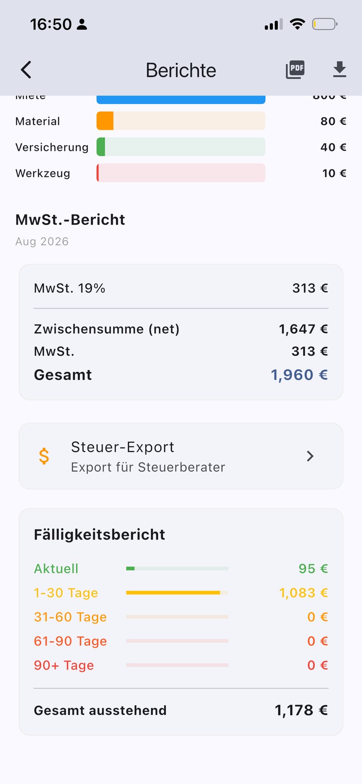 InvoYX Steuer-Export Format wählen