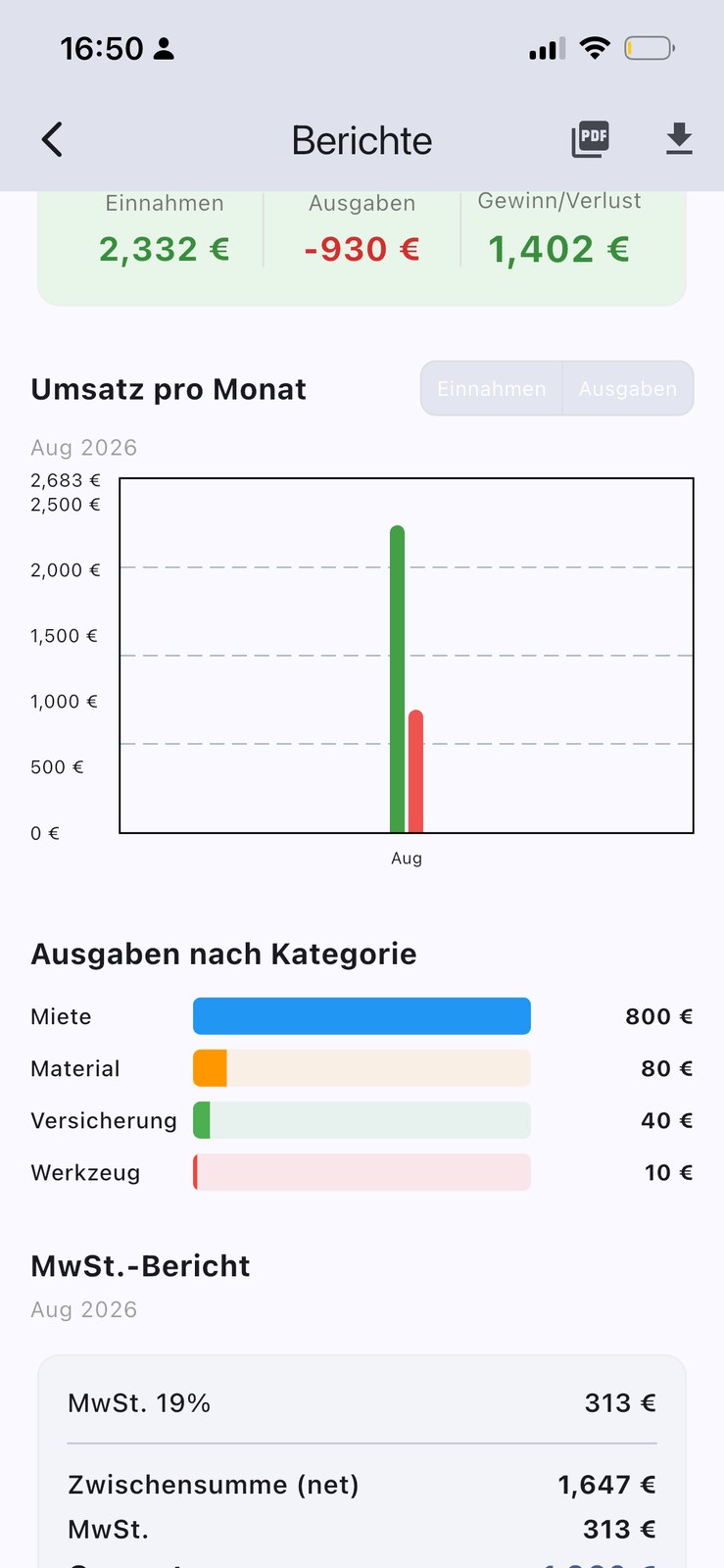 InvoYX Steuer-Export Zeitraum wählen