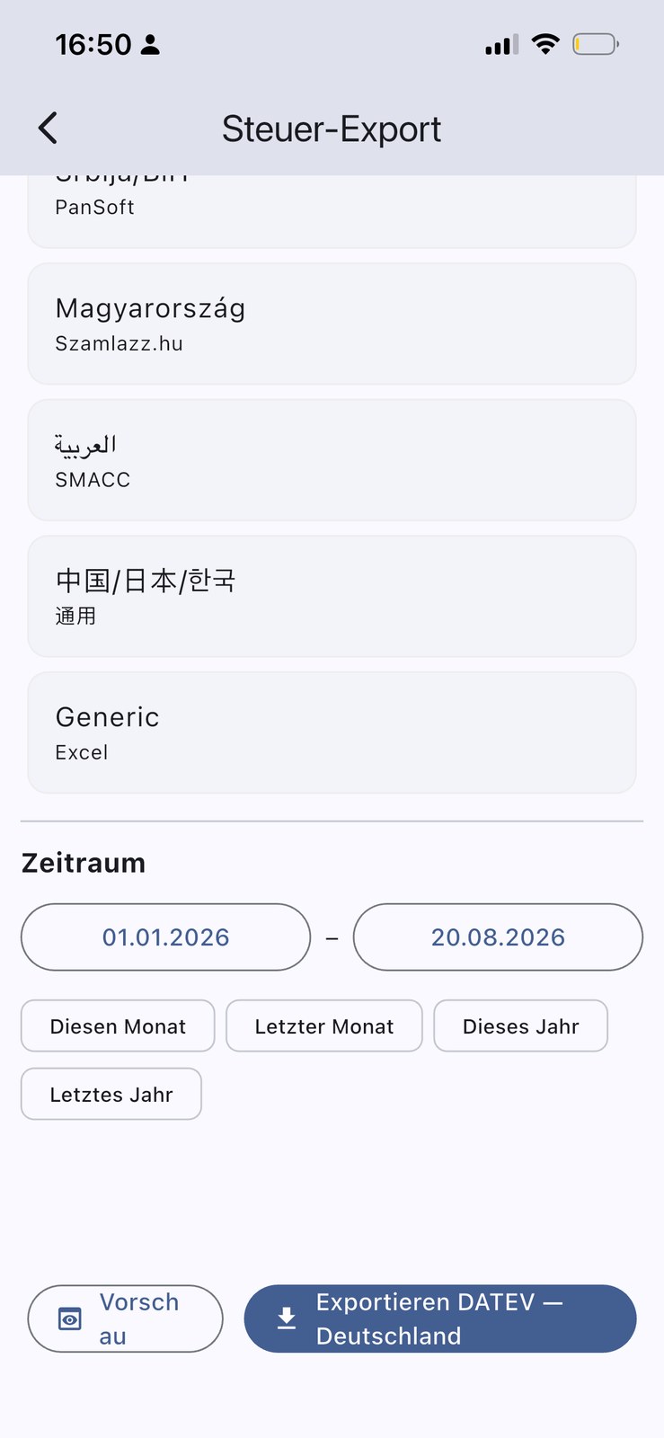 InvoYX Steuer-Export senden