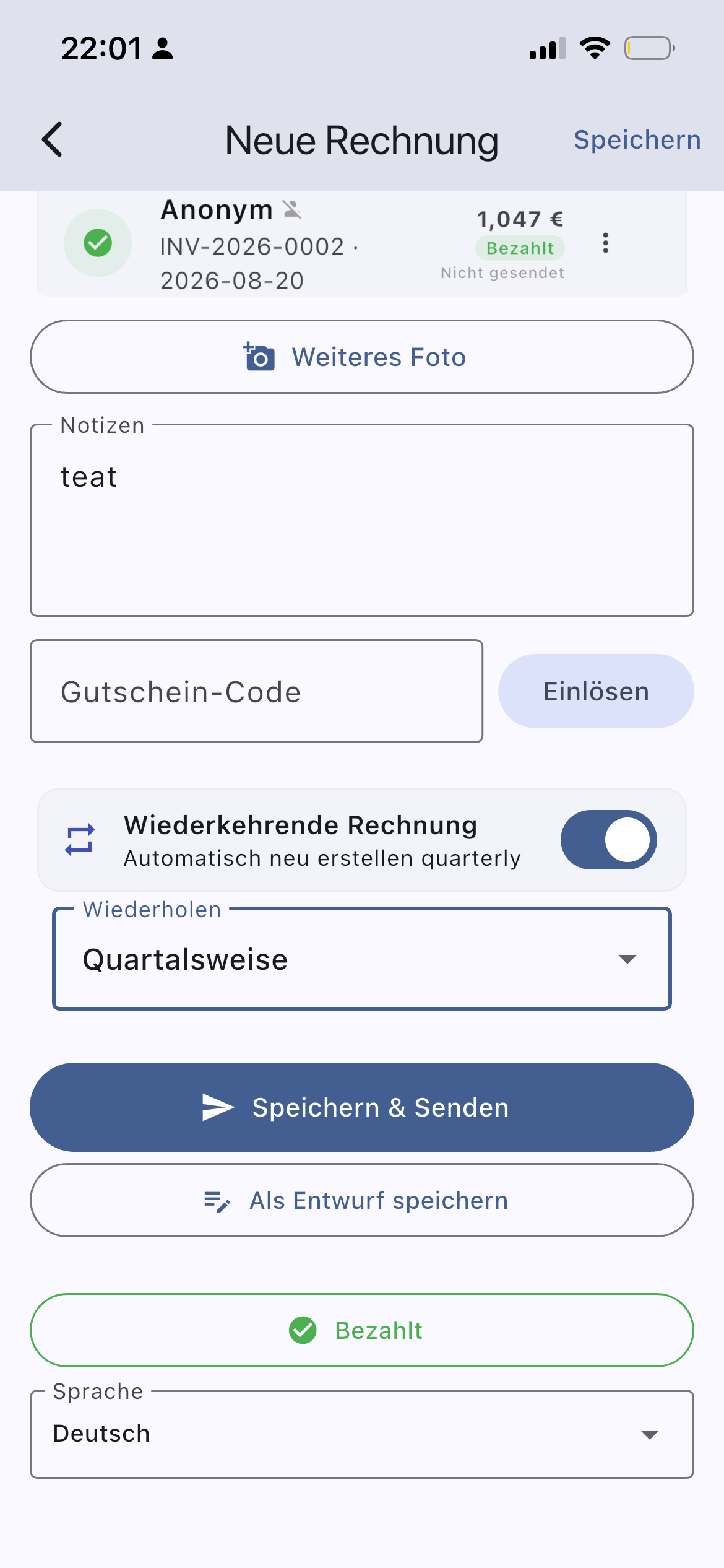 InvoYX Rechnung PDF per E-Mail WhatsApp teilen