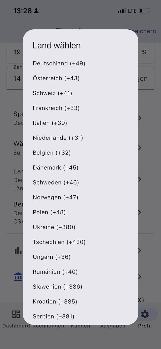 InvoYX Einstellungen für Sprache, Währung und Ländercode
