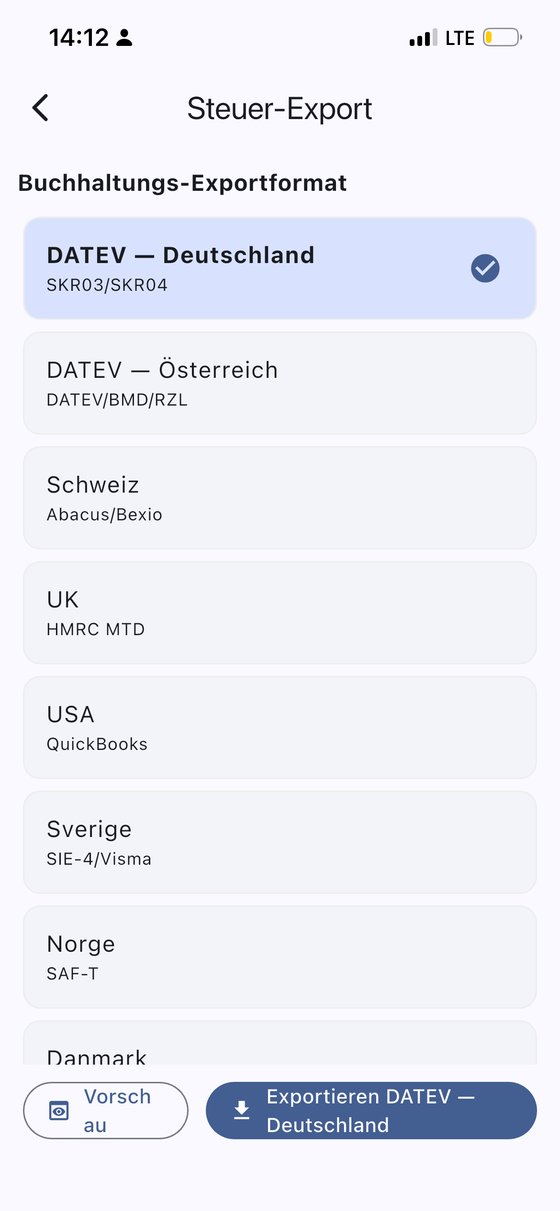 InvoYX Steuerexport nach Land